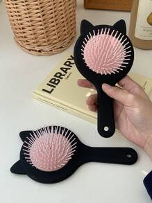 1入組可愛貓耳便攜氣墊梳子適合女士,家庭使用 - 黑色 - 查看 1