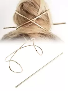 金色简约复古不对称条纹发簪街头发髻发夹发髻器发髻发饰发夹，美发配件