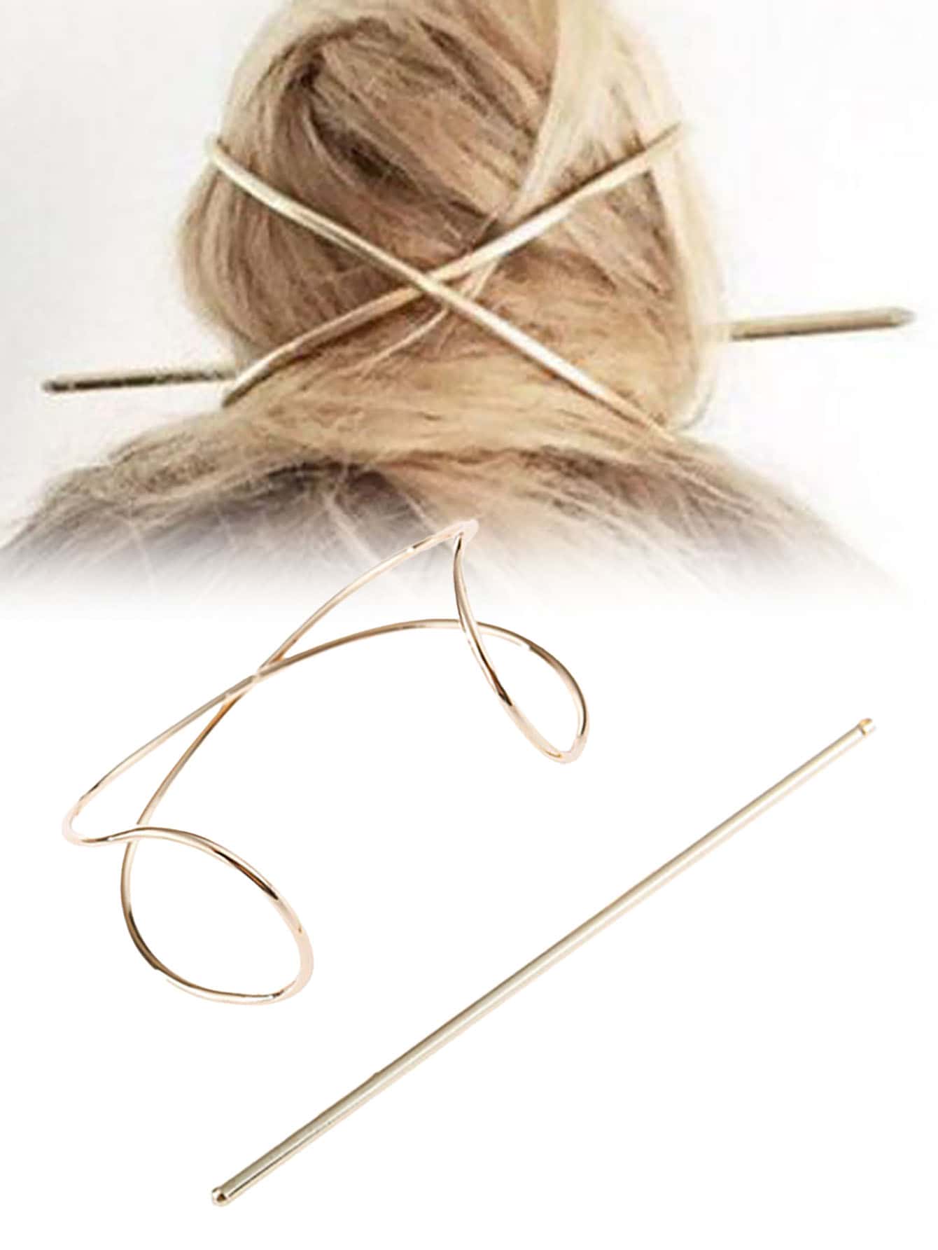 金色简约复古不对称条纹发簪街头发髻发夹发髻器发髻发饰发夹，美发配件