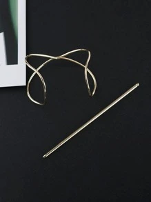 金色简约复古不对称条纹发簪街头发髻发夹发髻器发髻发饰发夹，美发配件