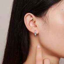 Bamoer 925純銀藍色邪惡之眼耳扣，心形鋯石鈎扣耳環，女士珠寶禮物 BSE806 - 銀色 - 查看 2