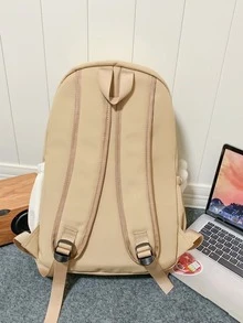 2023 New Arrival Colorblock Korean Style Backpack, Simple & Fashionable All-match School Bag With Large Capacity & Laptop Compartment - Khaki - View 3