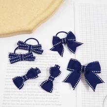 10pcs/set Children's Hair Accessories Set, Including Ribbon Bow Hair Clip, Headband, Hair Tie, Great Gift For Girls - Navy Blue - View 4