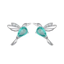 bamoer Mạ Xác Thực Nữ Bạc 925 Xanh Bạc Hà Chim Ruồi Bông Tai Nữ Mở Đường Thiết Lập CZ Mỹ Món Quà Trang Sức - Bạc - Xem 1