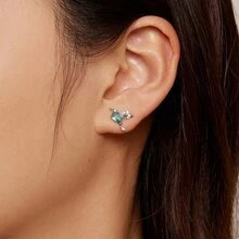 bamoer Mạ Xác Thực Nữ Bạc 925 Xanh Bạc Hà Chim Ruồi Bông Tai Nữ Mở Đường Thiết Lập CZ Mỹ Món Quà Trang Sức - Bạc - Xem 3