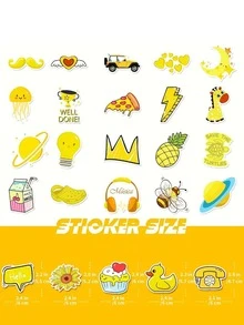 Finego 200pcs Color System Mixed Yellow Pink Black White Green Stickers Mixed Cartoon Fresh And Simple Water Cup Stickers - Multicolor - View 4