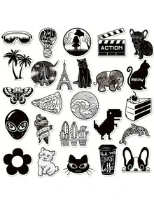 Finego 200pcs Color System Mixed Yellow Pink Black White Green Stickers Mixed Cartoon Fresh And Simple Water Cup Stickers - Multicolor - View 5