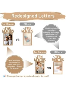 1st Birthday Photo Banner For Baby From Newborn To 12 Months, First Birthday Decorations Boy Or Girl Monthly Milestones Garland | First Birthday Photo Banner Pre-Strung With Frame (Kraft) - Khaki - View 7