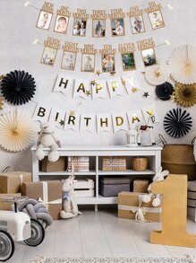 1st Birthday Photo Banner For Baby From Newborn To 12 Months, First Birthday Decorations Boy Or Girl Monthly Milestones Garland | First Birthday Photo Banner Pre-Strung With Frame (Kraft) - Khaki - View 6