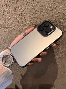 1 Pc Frosted IMD Metallic Feeling Dual-Layer Silver Electroplated Button Phone Protective Case - Black - View 4