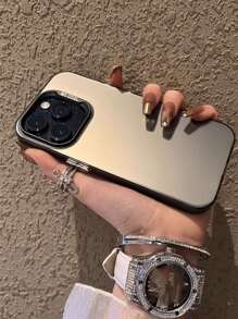 1 Pc Frosted IMD Metallic Feeling Dual-Layer Silver Electroplated Button Phone Protective Case - Black - View 7