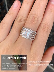 1pc 925 Sterling Silver Enhancer Rings For Women Adjustable Wedding Band For Engagement Ring High Grade Cubic Zirconia Luxury Jewelry Valentines Gift - Silver - View 9