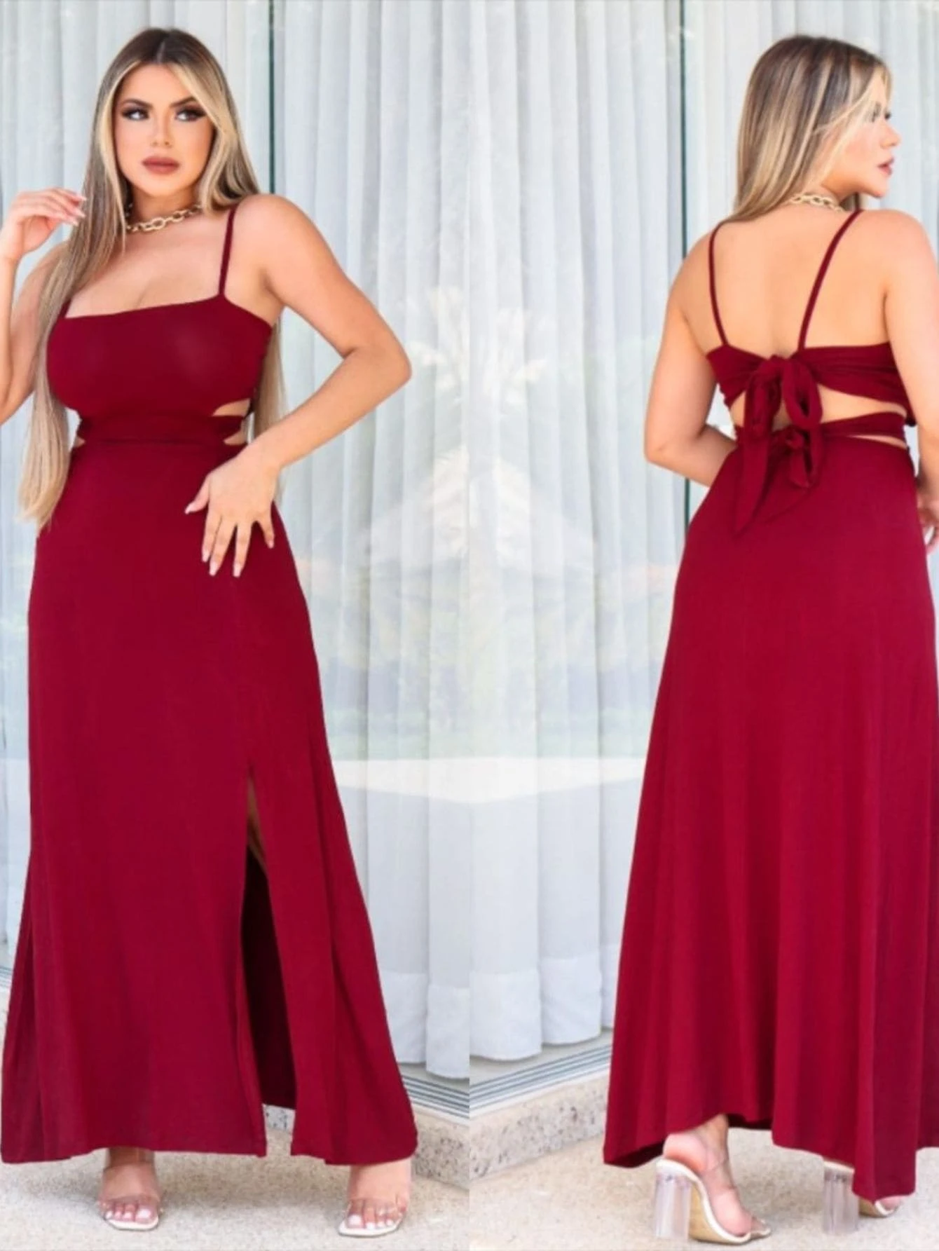 Women Dresses - 酒紅色 - 查看 1