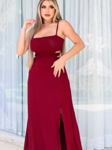 Women Dresses - 酒紅色 - 查看 2