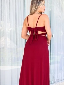 Women Dresses - 酒紅色 - 查看 3