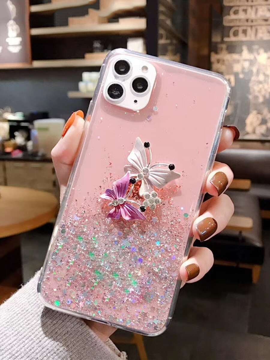 Butterfly Decor Glitter Phone Case SHEIN UK
