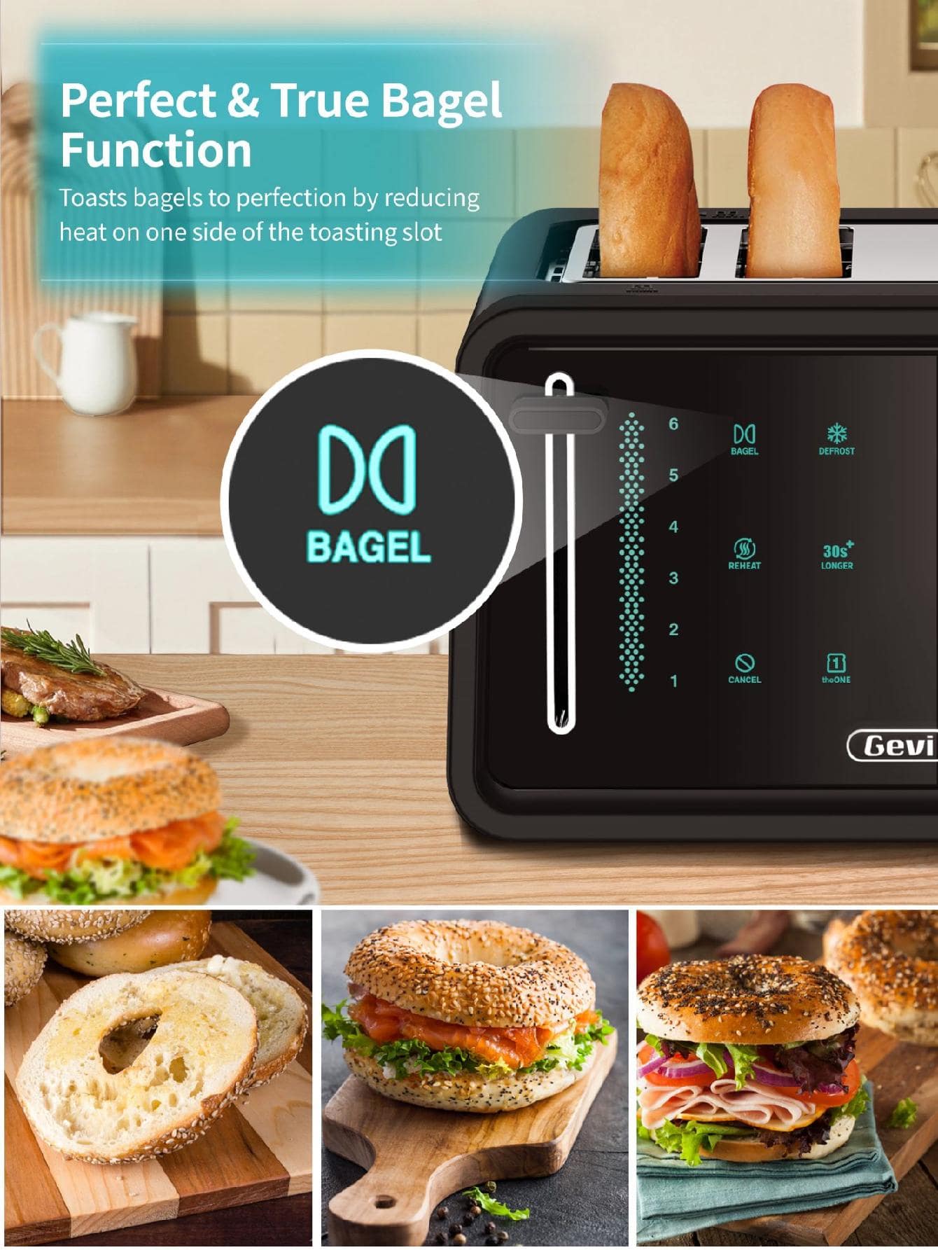 Gevi Toaster 4 Slice,Led Display Touchscreen Bagel Toaster with Dual
