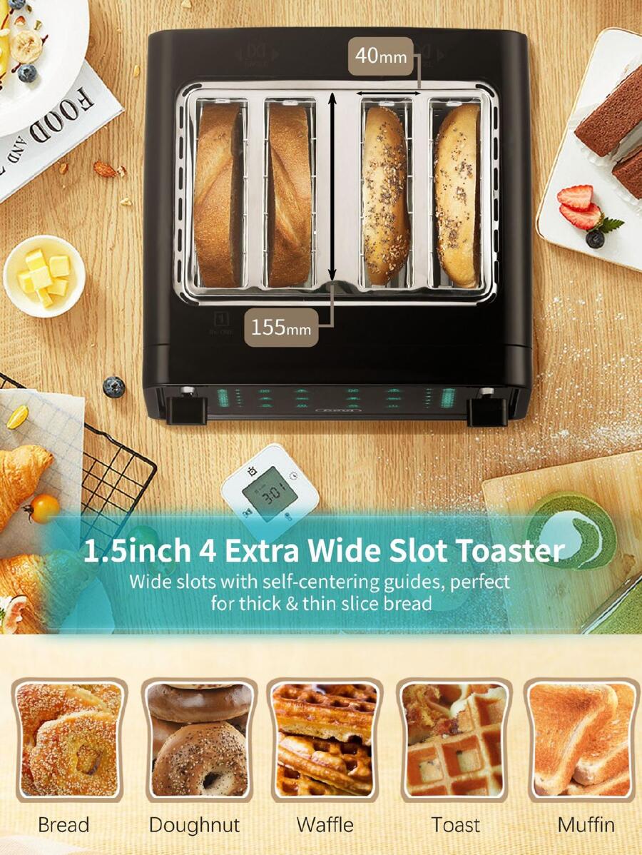 Gevi Toaster 4 Slice,Led Display Touchscreen Bagel Toaster with Dual