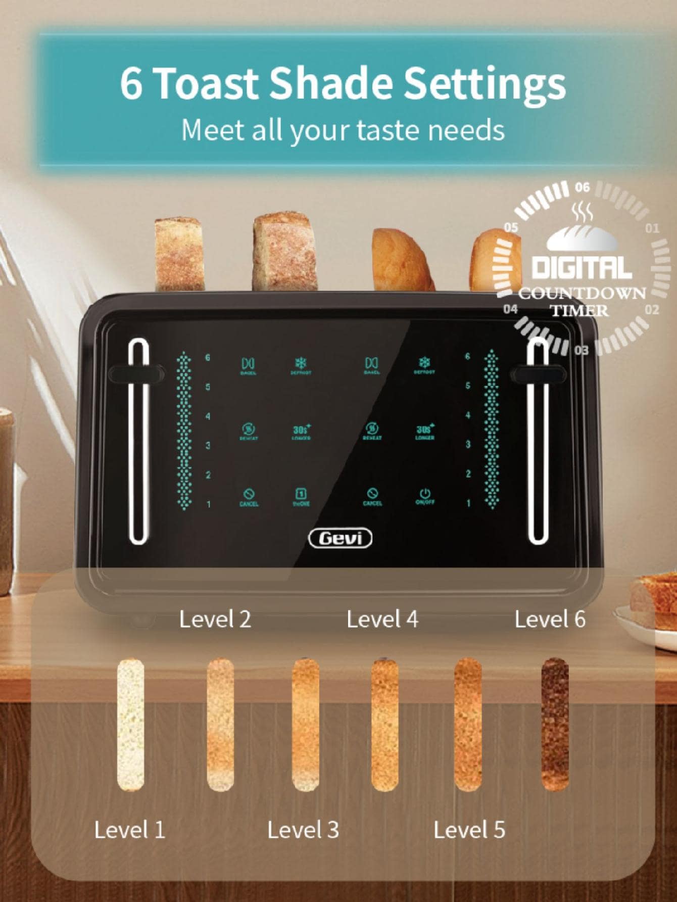 Gevi Toaster 4 Slice,Led Display Touchscreen Bagel Toaster with Dual