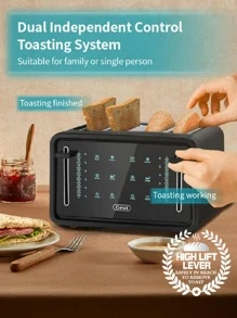 Gevi Toaster 4 Slice,Led Display Touchscreen Bagel Toaster With Dual Control Panels Of Bagel/Reheat/Defrost/Cancel/Toasting One Slice/Longer Function,6 Shade Setting