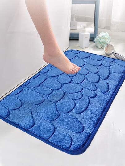 1pc Blue Pebble Embossed Bathroom Mat, Flannel Soft Comfortable Absorbent Non-Slip Floor Mat For Home Home Bathroom Decor Bath Rug Floor Carpet Outdoor Rug Door Mat Summer
