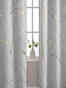 1pc Marble Pattern Blackout Curtain, Modern Style Polyester Fiber Printed Window Curtain Suitable For Living Room Home Use - gray gold - View 4