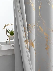 1pc Marble Pattern Blackout Curtain, Modern Style Polyester Fiber Printed Window Curtain Suitable For Living Room Home Use - gray gold - View 6