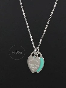 1入組鈦鋼雙心形墜飾項鍊適合女士 - 綠色 - 查看 2