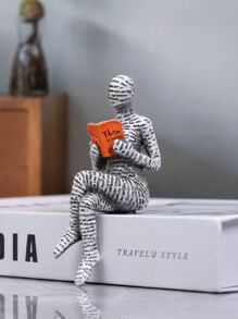 1pc Resin Abstract Figurine Reading A Book Shape Home Decoration Ornament Best - Multicolor - View 2
