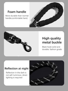 Reflective Dog Leash, Strong Nylon Braided Rope Dogs Leashes Heavy Duty - Black - View 5