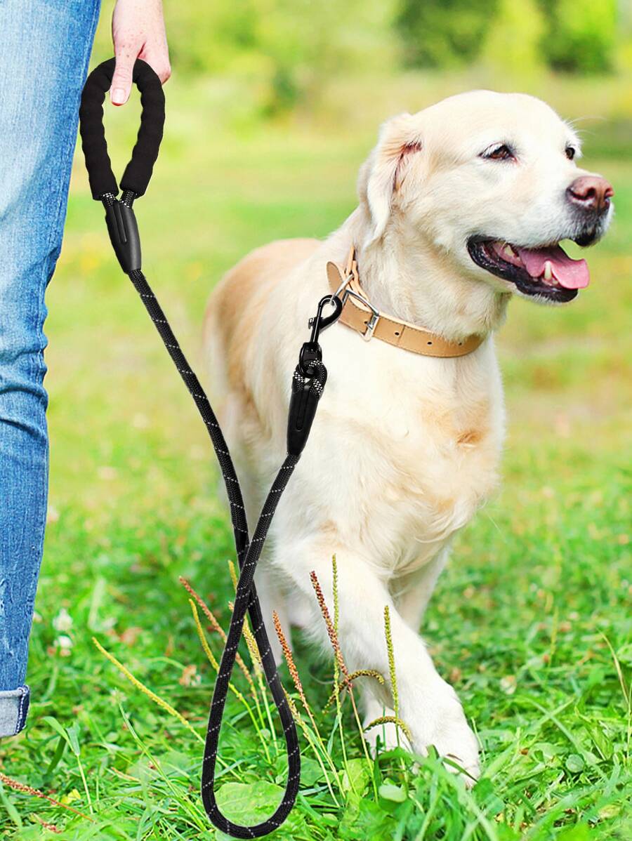 Reflective Dog Leash, Strong Nylon Braided Rope Dogs Leashes Heavy Duty - Black - View 1