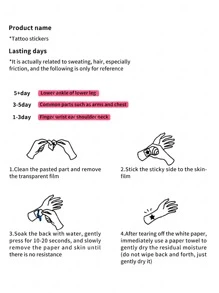 1pc Temporary Tattoo Sticker With Red Heart & Black Spade Letter Alphabet Design, Cool Style - Multicolor - View 5