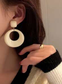 1雙法語復古風格奶油大圓形耳環,圓形誇張幾何耳朵首飾類