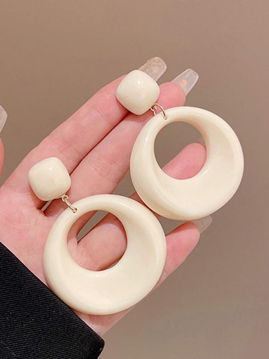 1雙法語復古風格奶油大圓形耳環,圓形誇張幾何耳朵首飾類