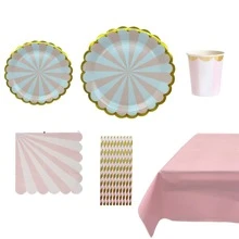 61pcs Disposable Tableware Set For Party, Include 10pcs 9in Plate, 10pcs 7in Plate, 10pcs Paper Cup, 20pcs Napkins, 10pcs Straw, 1pc Tablecloth, Cutlery Set With Knives, Forks, Spoons - Pink - View 1