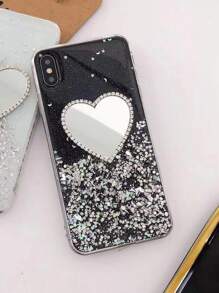 Heart Shape Mirror, Glitter And Drop Resistant Phone Case Compatible With Iphone 15promax, 14, 13, 12, 11 - Black - View 3