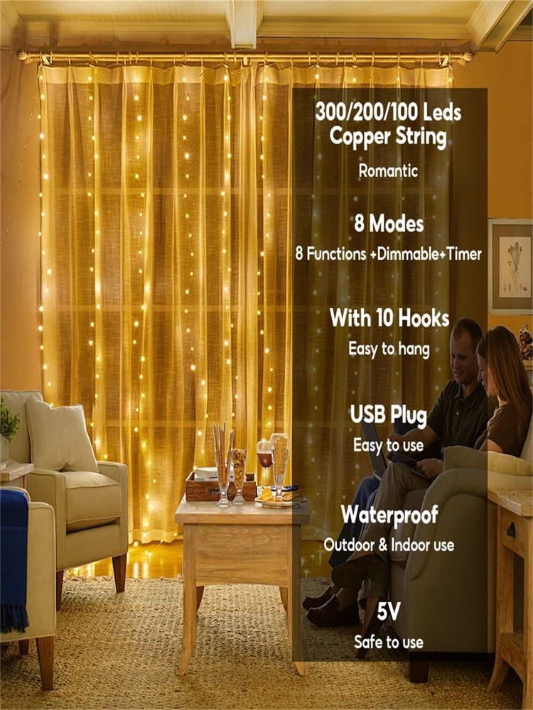 3m Usb Copper Wire Curtain Light With Remote Control Led String Light