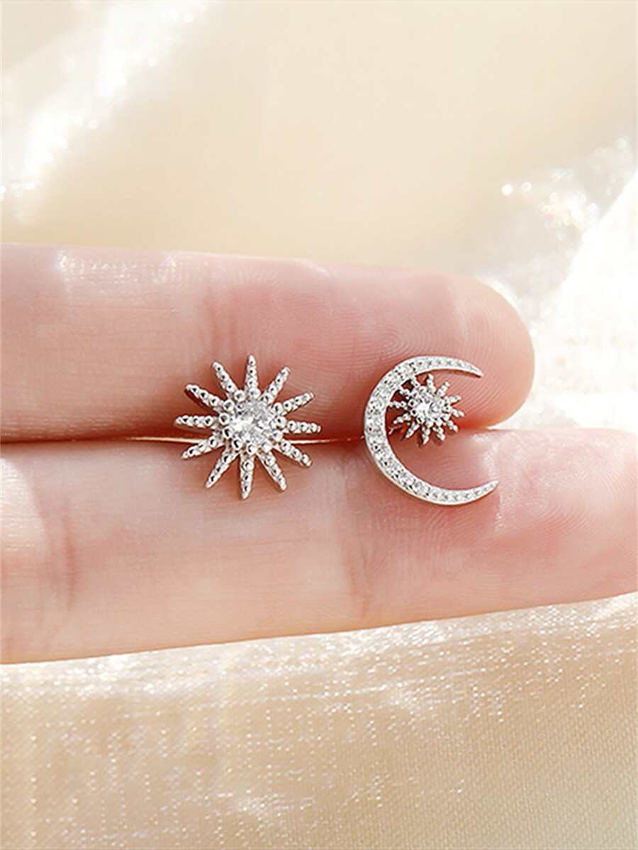 اقراط مسماري شكل غير متماثل مكعب زركونيا مناسب للنساء زوج واحد