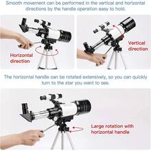 望遠鏡適用於兒童,70mm光圈300mmAZ安裝帶可調節三角架和充分光學,便攜天文學望遠鏡,無線遙控器 - 黑與白 - 查看 7