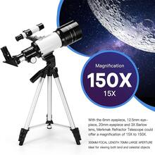 望遠鏡適用於兒童,70mm光圈300mmAZ安裝帶可調節三角架和充分光學,便攜天文學望遠鏡,無線遙控器 - 黑與白 - 查看 4