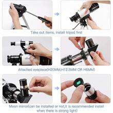 望遠鏡適用於兒童,70mm光圈300mmAZ安裝帶可調節三角架和充分光學,便攜天文學望遠鏡,無線遙控器 - 黑與白 - 查看 6