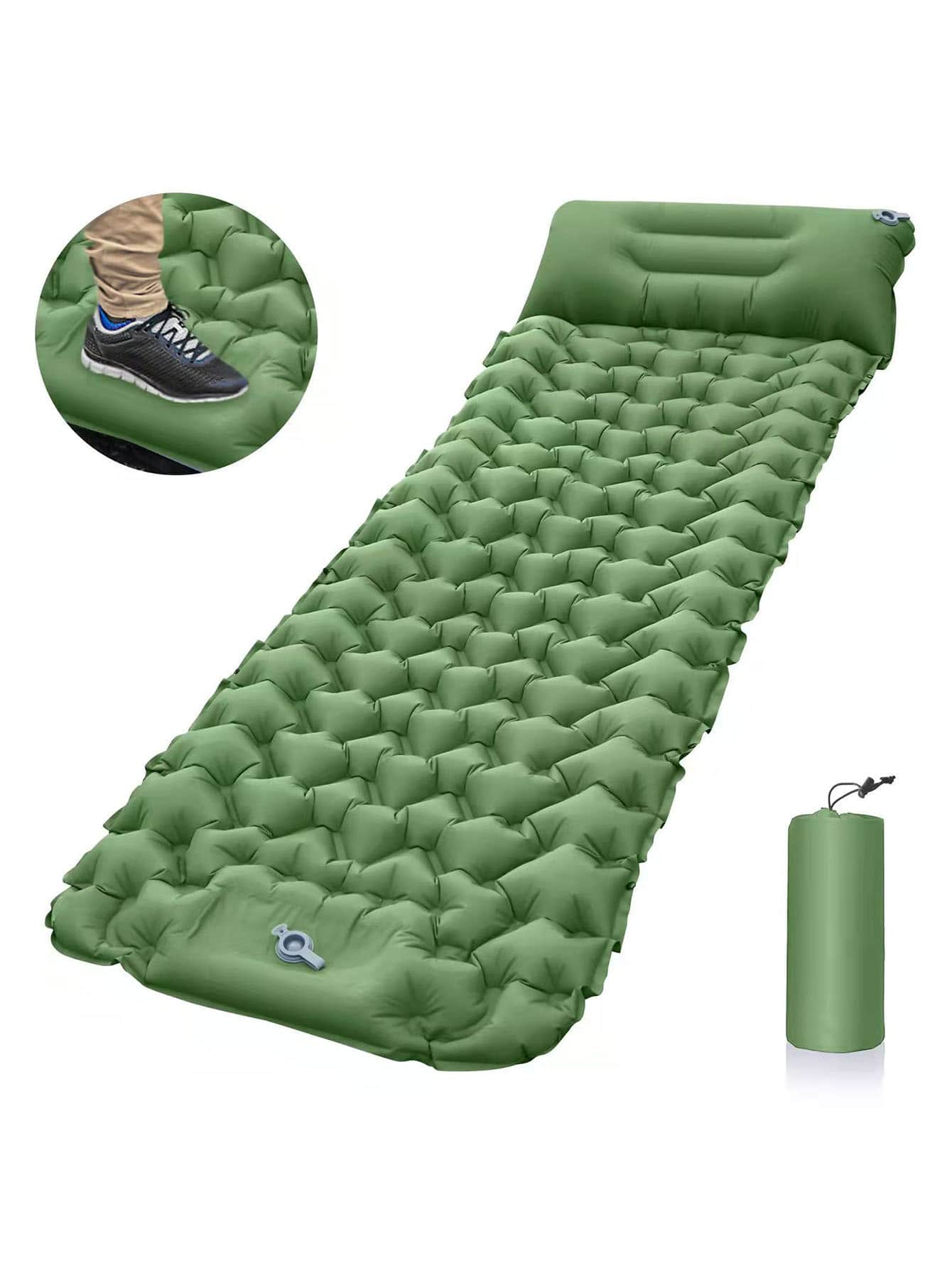 1pc Portable Inflatable Moisture-Proof Sleeping Pad For Camping, Traveling, Car, Storage, Tent Picnic - Army Green - View 1