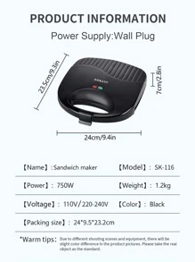 1pc Sokany Plug-in Type 750w Multi-functional Electric Grill Sk-116, With 750w High Power, Double-sided Heating, Quick Heating, Lock In Original Flavor, Detachable Design, Easy To Clean, Smart Temperature Control, Fine Texture, Healthy Diet, Non-stick Pan Design, Coating, Anti-scald Handle, Easy To Operate, Home-use And Portable