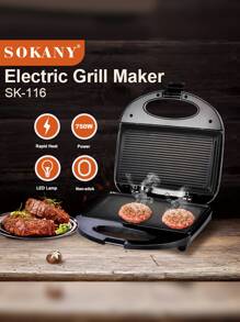 1pc Sokany Plug-in Type 750w Multi-functional Electric Grill Sk-116, With 750w High Power, Double-sided Heating, Quick Heating, Lock In Original Flavor, Detachable Design, Easy To Clean, Smart Temperature Control, Fine Texture, Healthy Diet, Non-stick Pan Design, Coating, Anti-scald Handle, Easy To Operate, Home-use And Portable