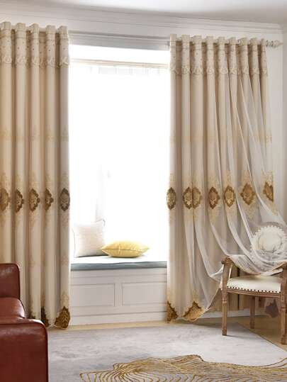 1 pezzo di tenda decorativa con ricamo a doppio strato oscurante, adatta per soggiorno, camera da letto, cameretta, scurisce la stanza, elegante e di lusso