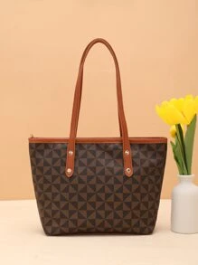 对比几何图案时尚单肩包