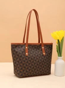 对比几何图案时尚单肩包