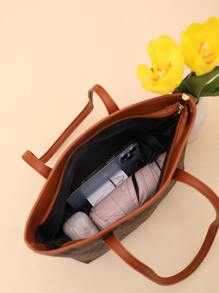 对比几何图案时尚单肩包