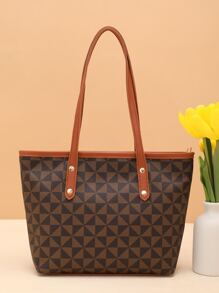 对比几何图案时尚单肩包