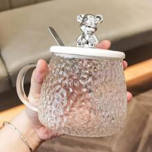 1pc Bear Pattern Glass Coffee Cup, Creative Heat Resistant Mug For Home - White - View 6